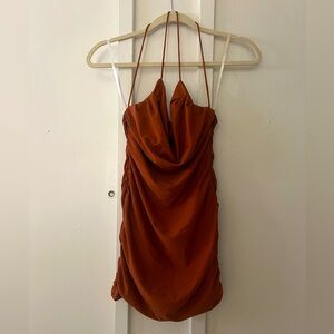 Superdown Brown Tight Ruched Mini Dress